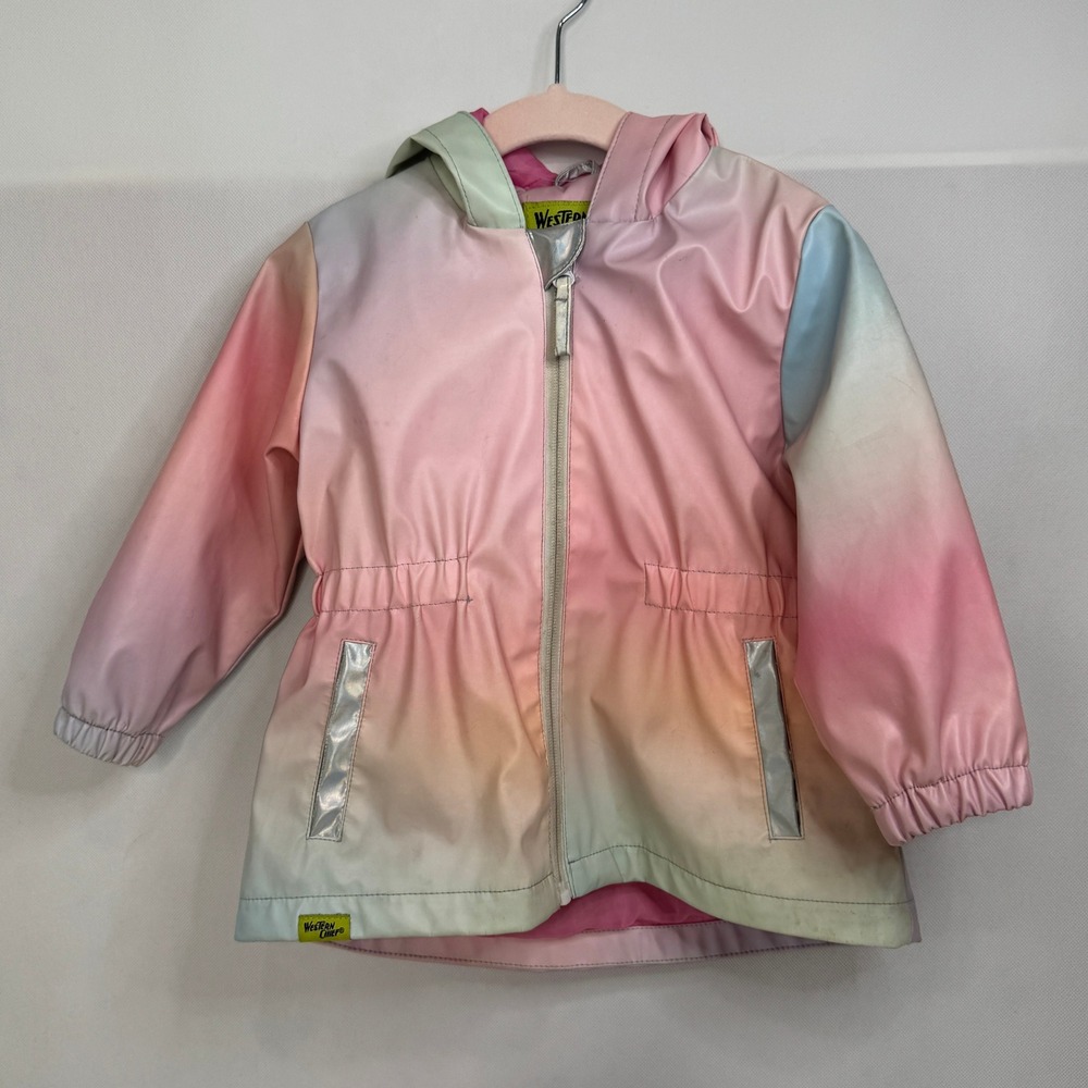 WESTERN CHIEF Girls Raincoat‎ 3T Cloud Nine Pastels Pink Blue Hood Pockets